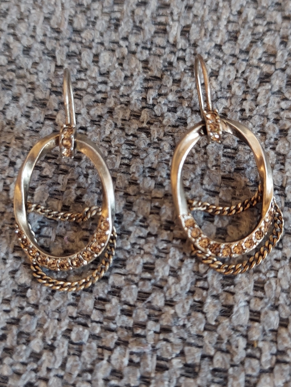 Gold Hoop Drop Earrings With Chain Accent